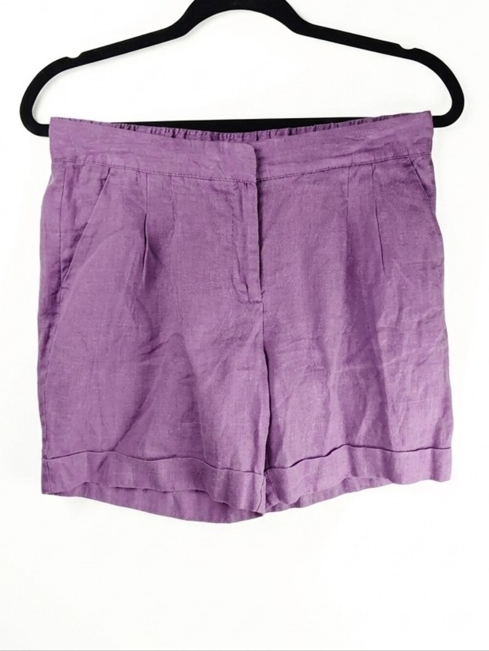 Boden Lottie 100% Linen Pleated Front Cuffed Hem 6" Lavender Shorts Size 4